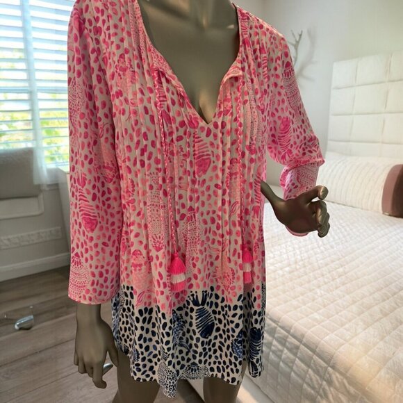 Lilly Pulitzer Marilina Tunic Top Raz Berry Heart & Sole Size Medium - Picture 2 of 9